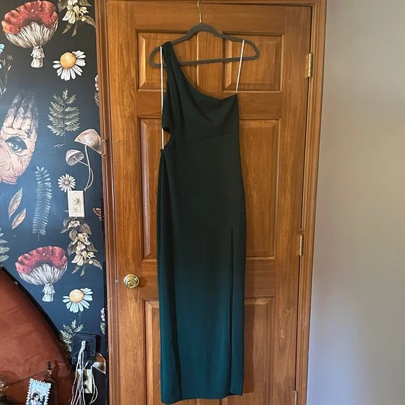 Lulu's Dark Green One-Shoulder Dress - Picture 2 of 8